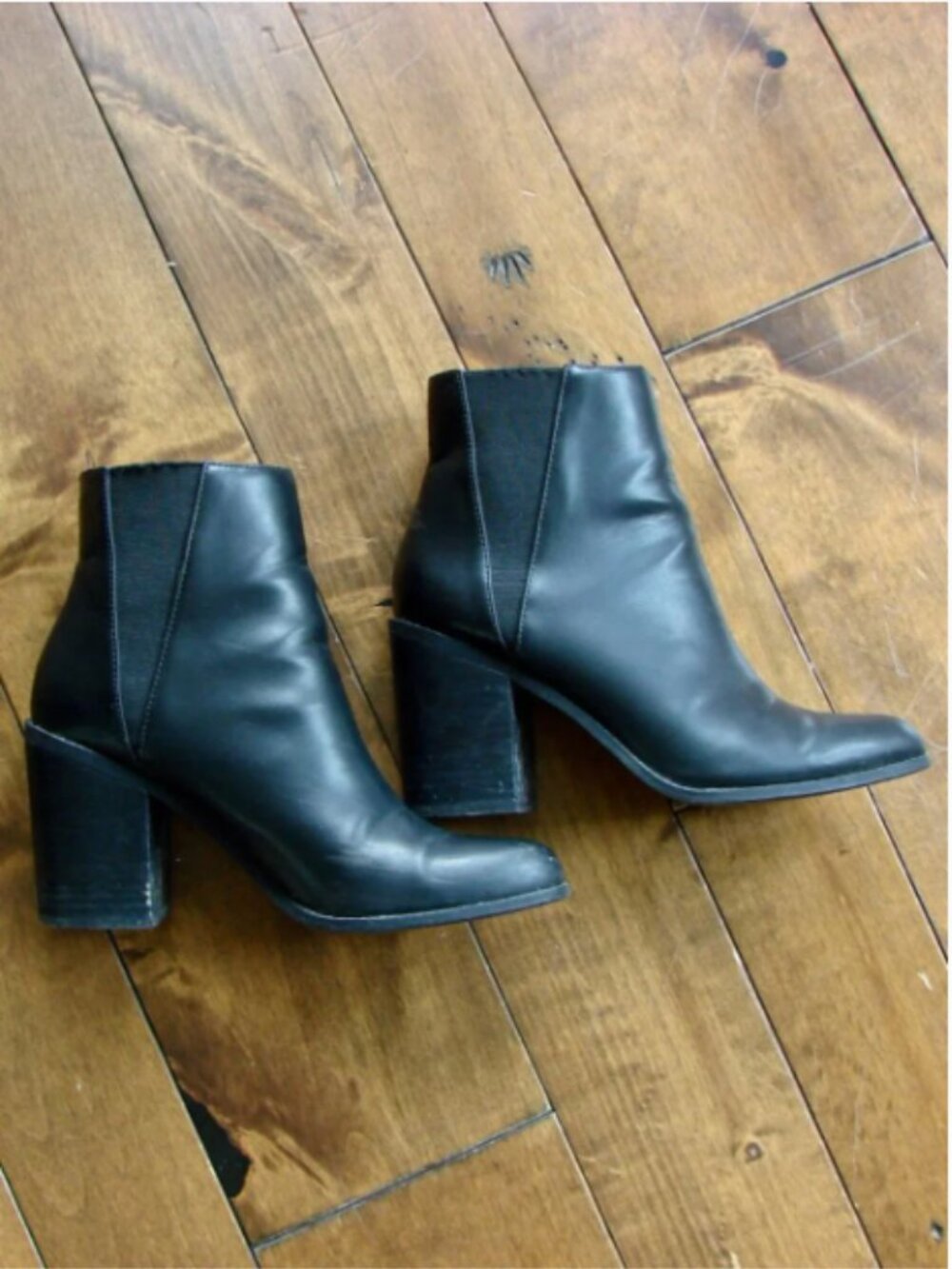 Aldo Boots Booties Black Ankle Chunky Block Heel Pull On Elastic Side Size 7.5